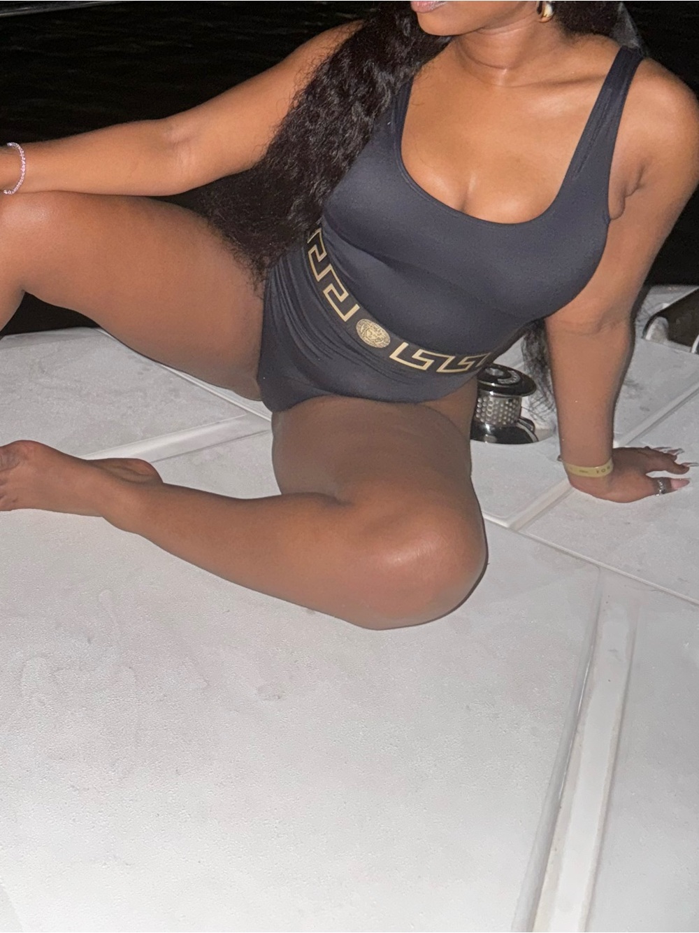 Versace Black One-Piece Swimsuit with Gold Accent
